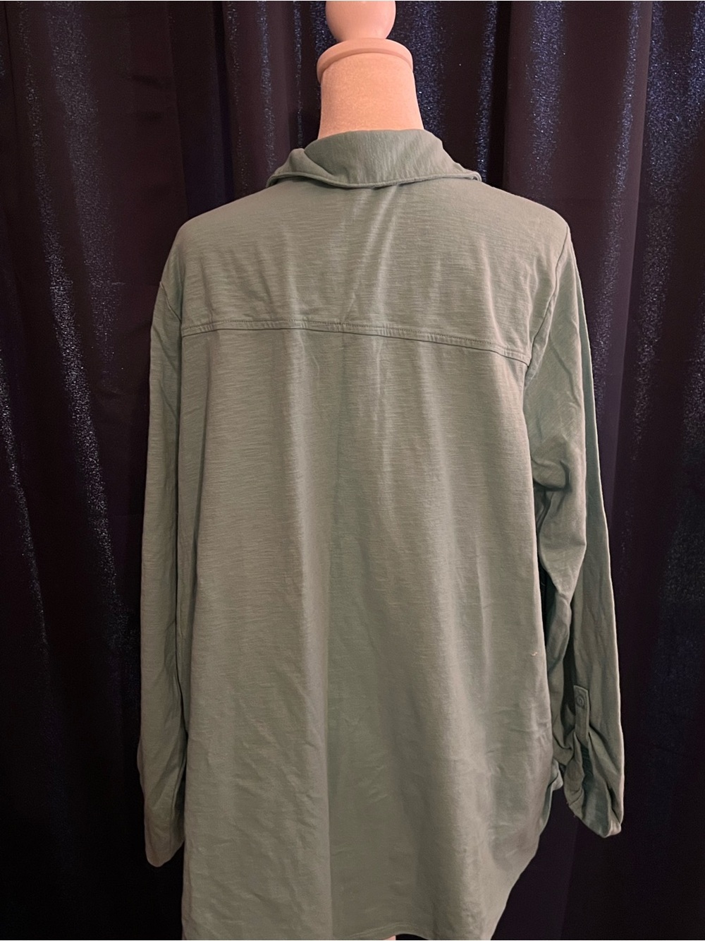 Croft & Barrow 1X Muted Teal Button Front Utility Shirt Plus Size Blouse - Picture 5 of 6